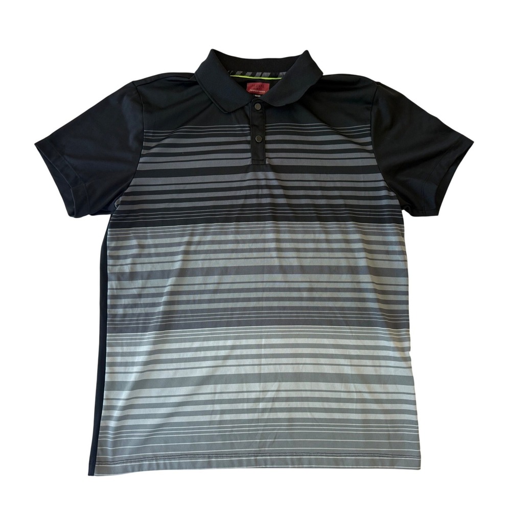Alfani Polo Shirt Mens Large Black Slim Fit Performance Striped Casual Preppy